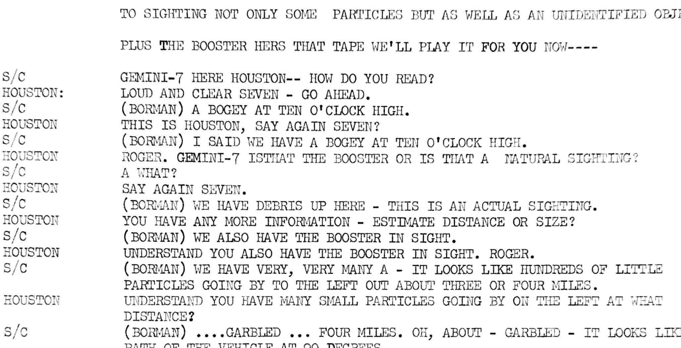 Cropped block from Gemini 7 transcript showing Borman and Lovell dialogue
