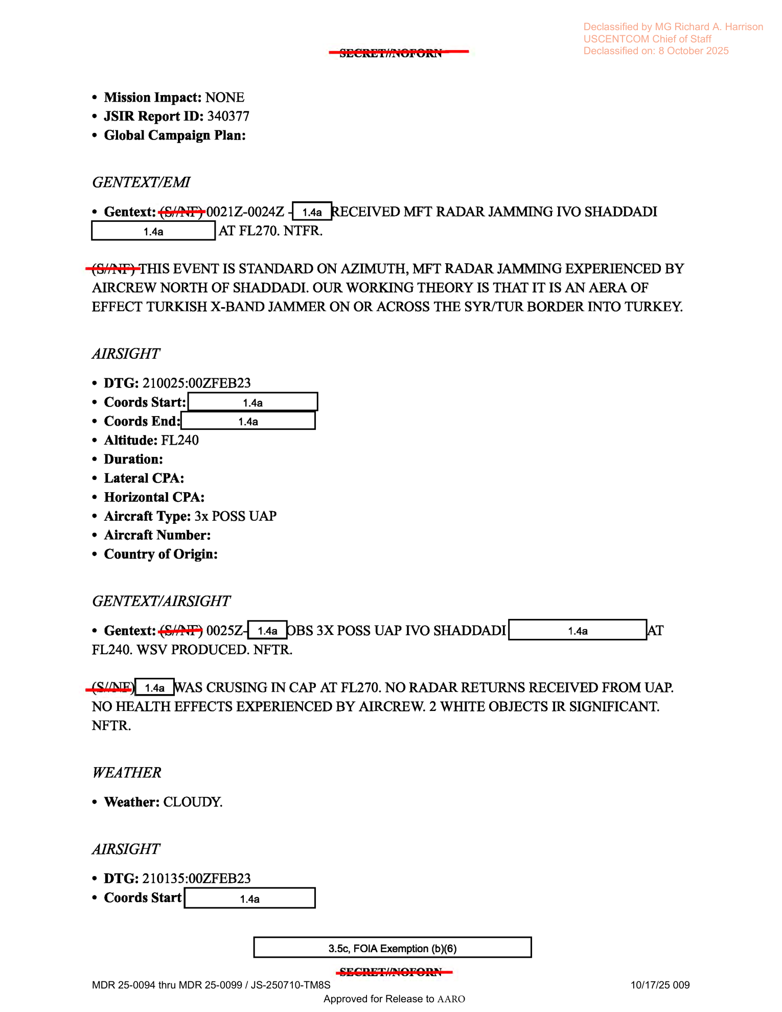 Syria F-16 mission report Feb 2023