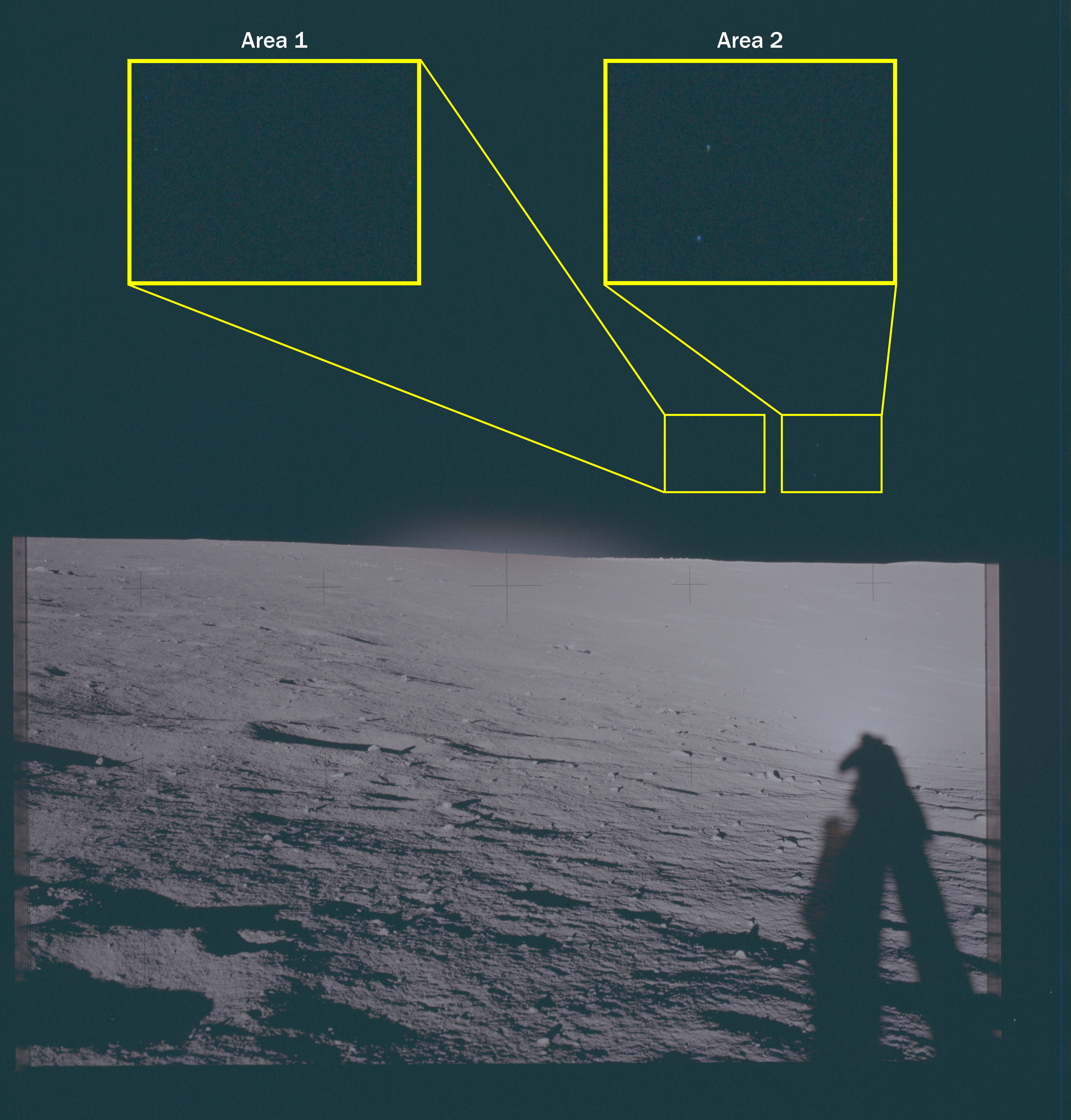 Apollo 12 surface photograph VM2 - the same scene with different exposure, anomaly still inside the inset